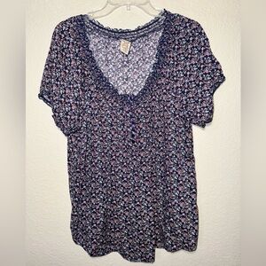 Faded Glory Floral Blouse Women’s XL Rayon Casual Boho Lightweight Top